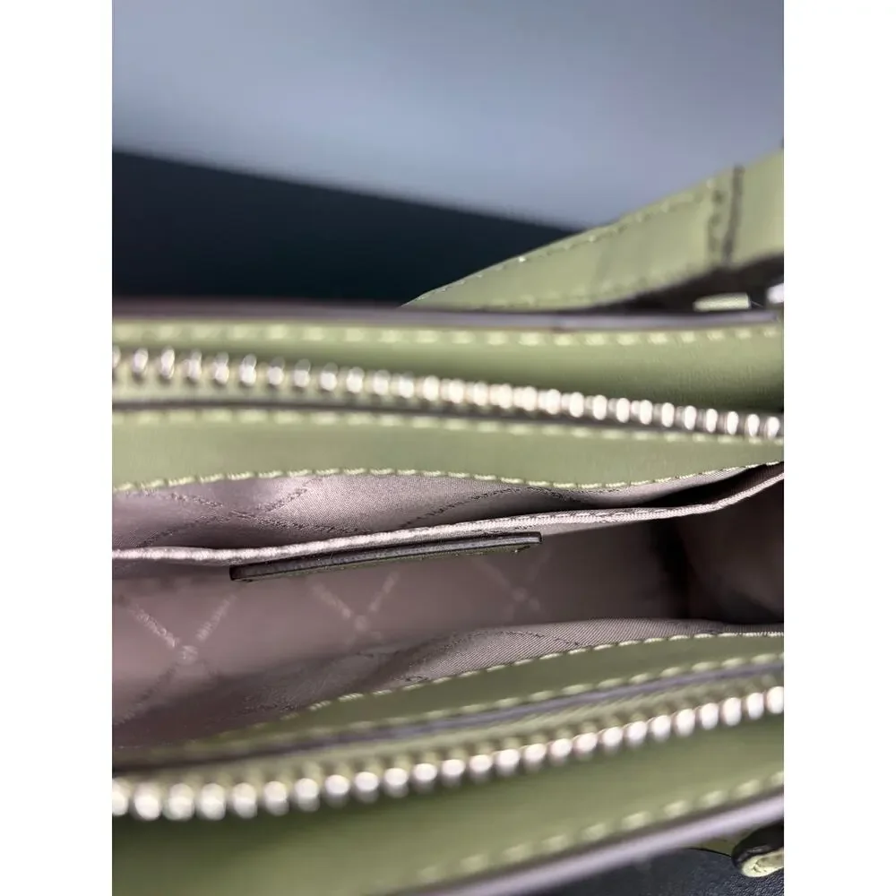 Michael Kors Sheila Light Sage Green Small Satchel Crossbody Bag w/ MK Charm